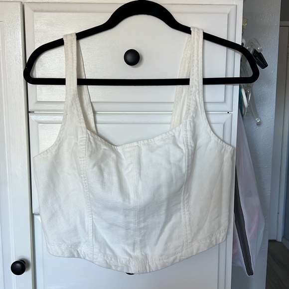 NWT Anthropologie Pilcro Sleeveless Oxford Corset Tank Top Ivory/White - Picture 3 of 6